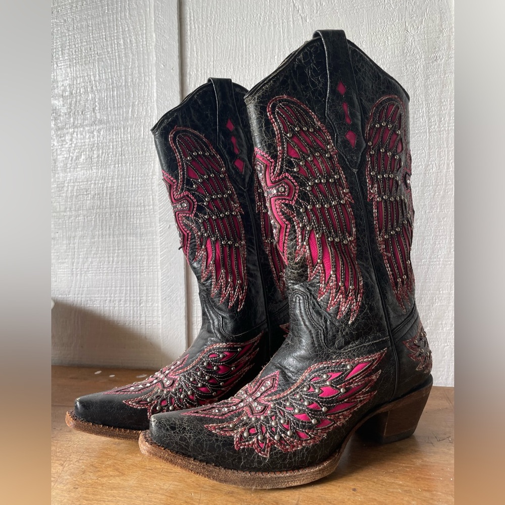 Black Corral Cowgirl Boots Pink Blinged Out Crosses